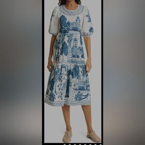 farm Rio Ancient Garden Cotton Midi Dress Size M